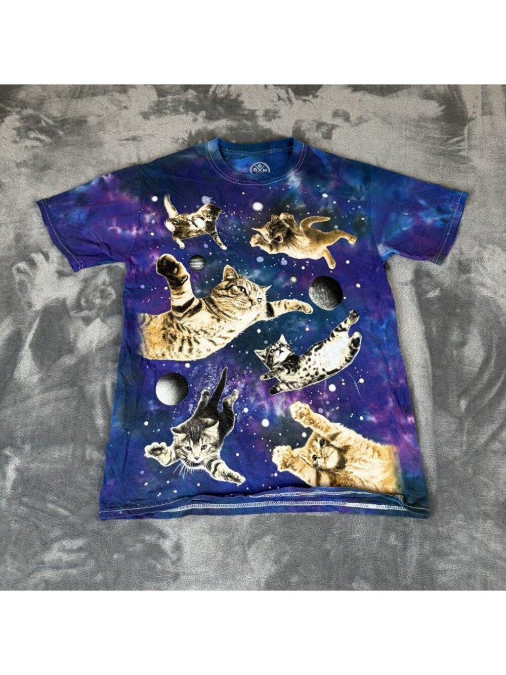 DOM Small T-Shirt Cats/Kitten In Space Galaxy Tie Dye Short Sleeve
